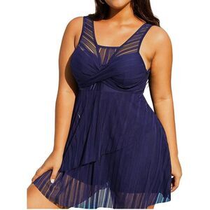 Women's Plus Size Navy Blue Sheer Tankini Top Swimsuit Size 5xl
